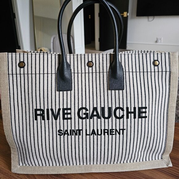 Saint Laurent Rive Gauche Tote Linen and Leather Handbag - Picture 1 of 7